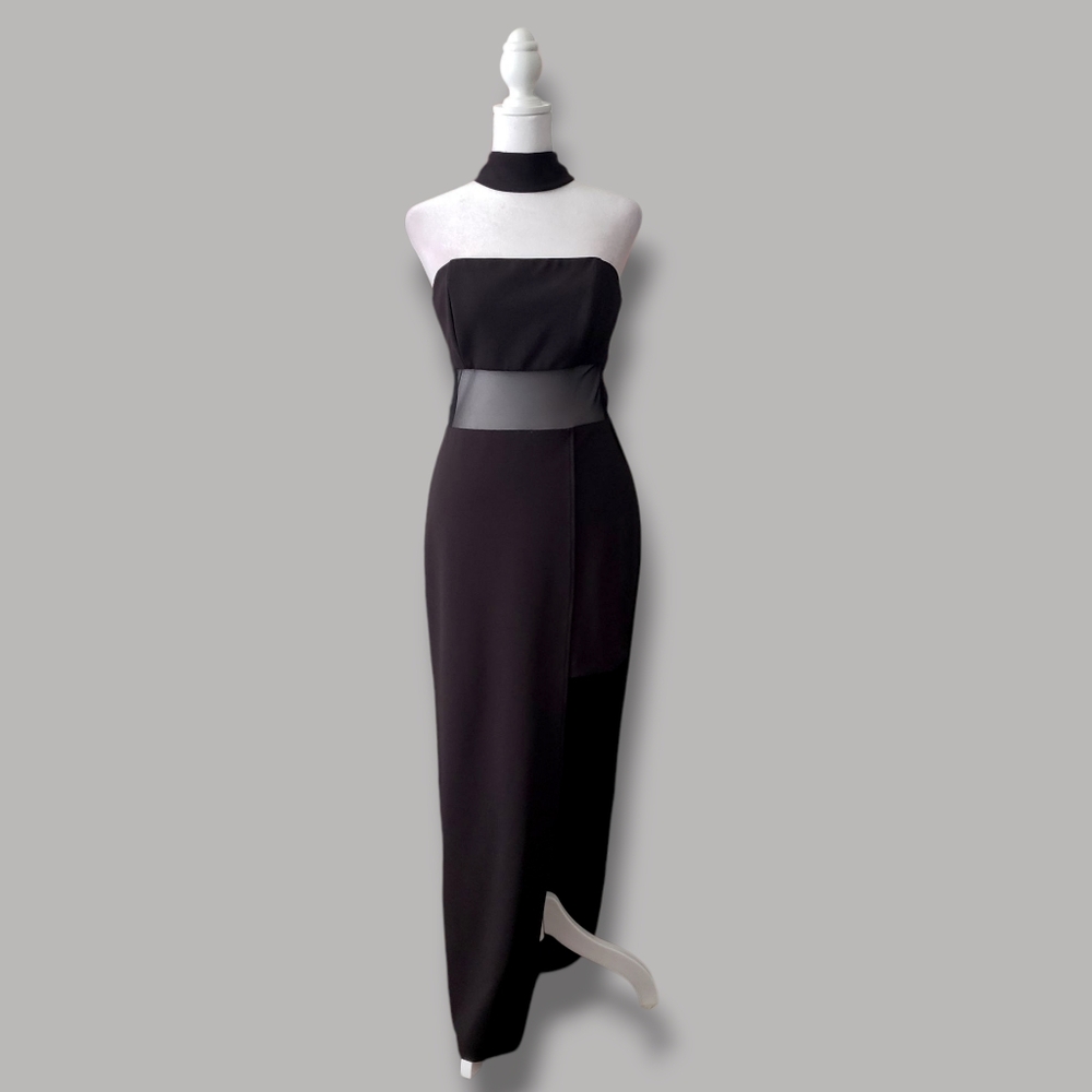 Stunning black mesh chocker asymetrical gown from ABS by Allen Schwartz